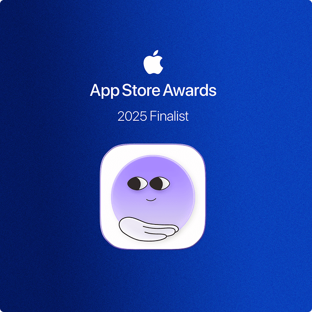 Tiimo app icon displayed on a blue gradient background with the Apple App Store Awards badge and text reading ‘2025 Finalist.