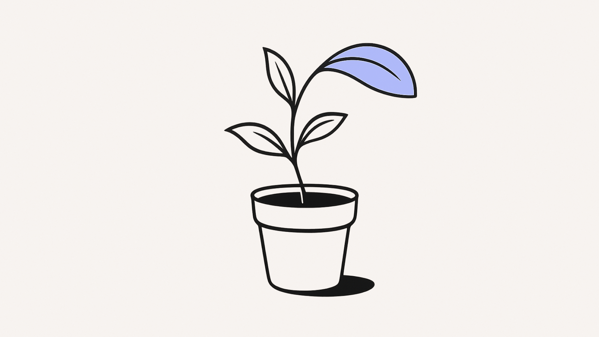 Illustration of a potted plant with a tall stem that curves to the side and a single purple leaf, representing routines that flex instead of staying rigid.