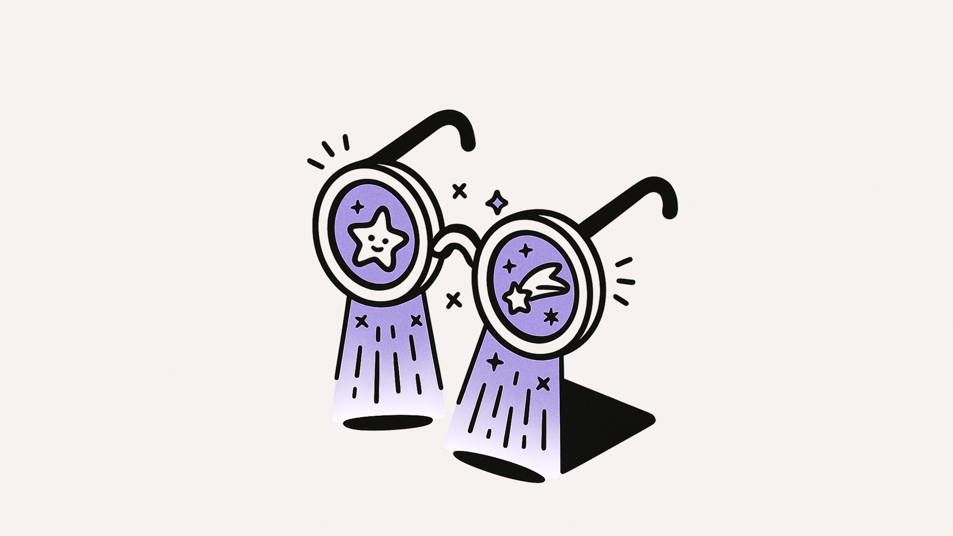 Illustration of fantasy glasses projecting stars and comets, symbolizing imaginative focus and clarity for identifying meaningful tasks.