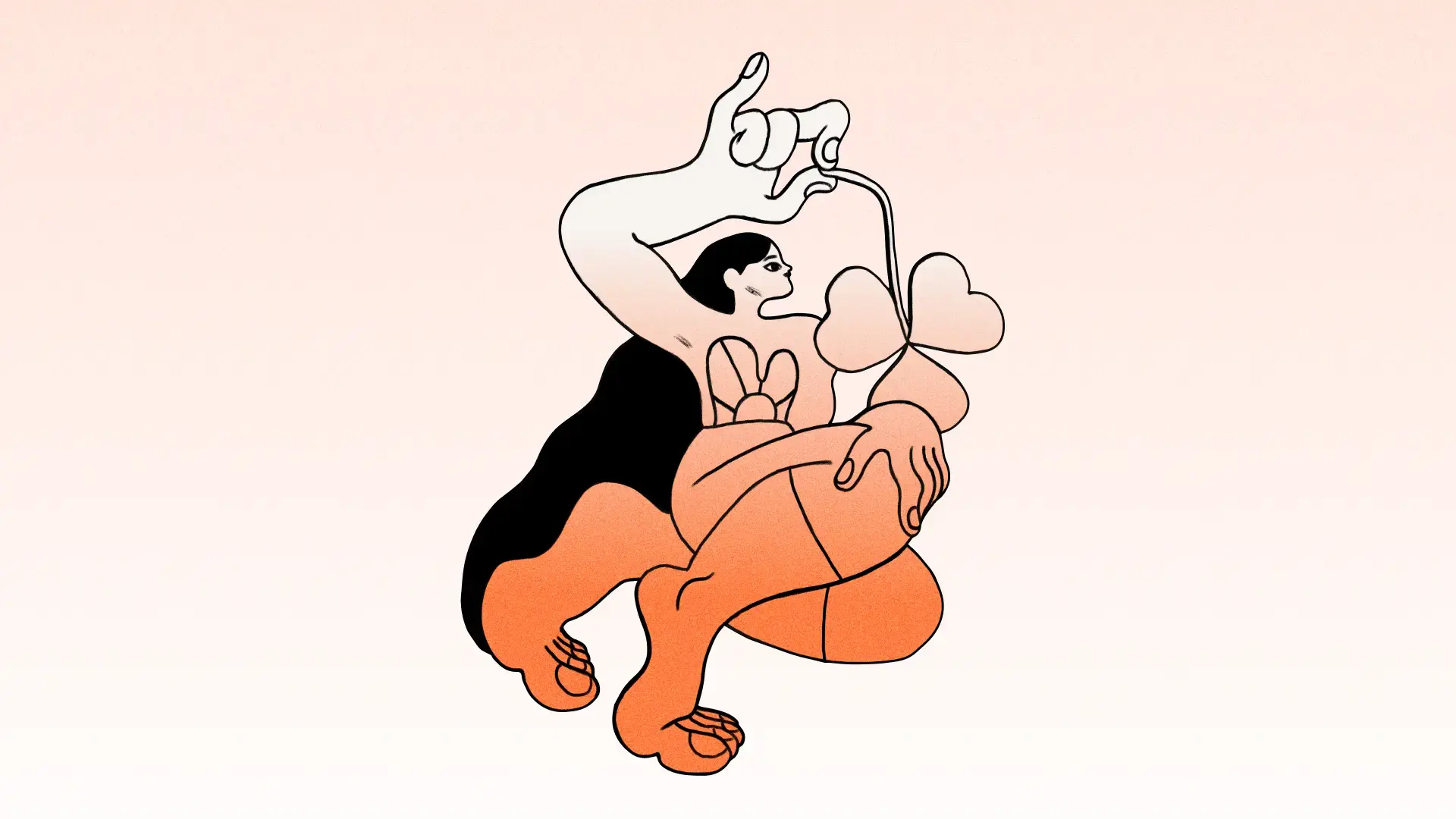 Stylized illustration of a seated person looking into a small mirror, surrounded by pink and orange flowers.
