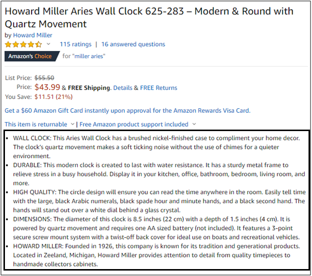 Amazon bullet points