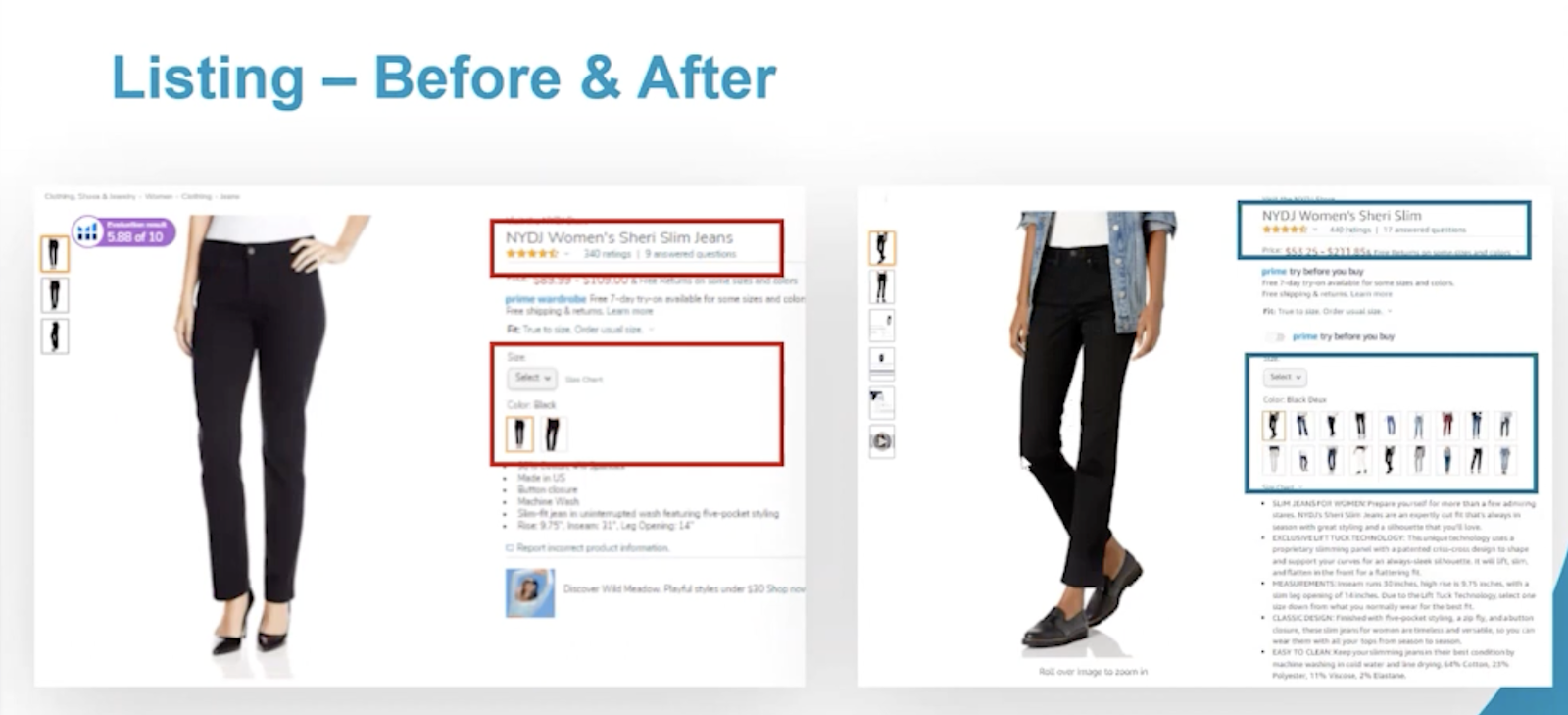 Amazon product listing before and after