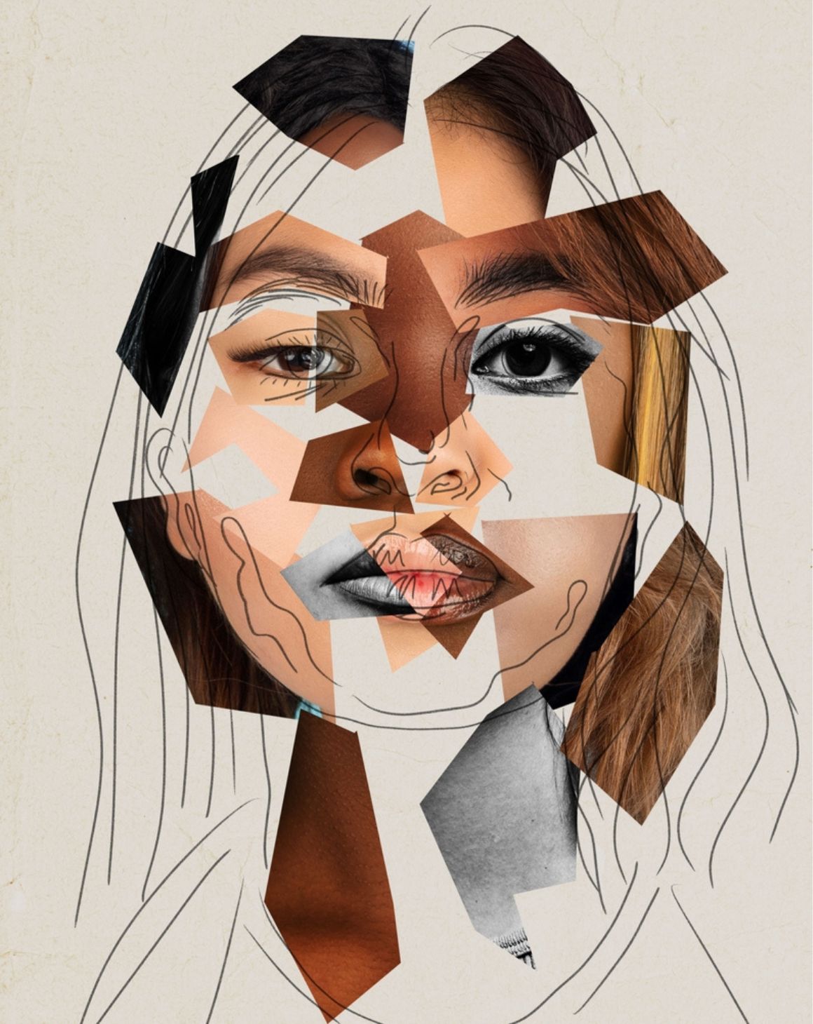 diverse artistic collage of a woman's face