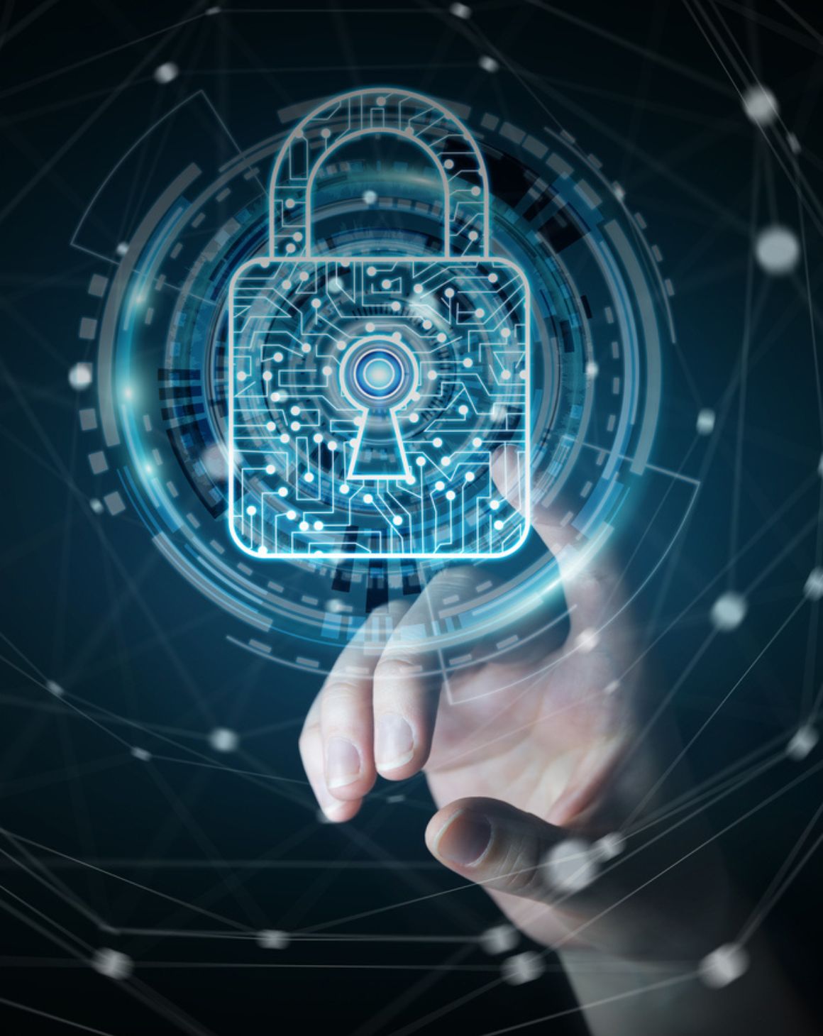 hand pointing to a digital padlock