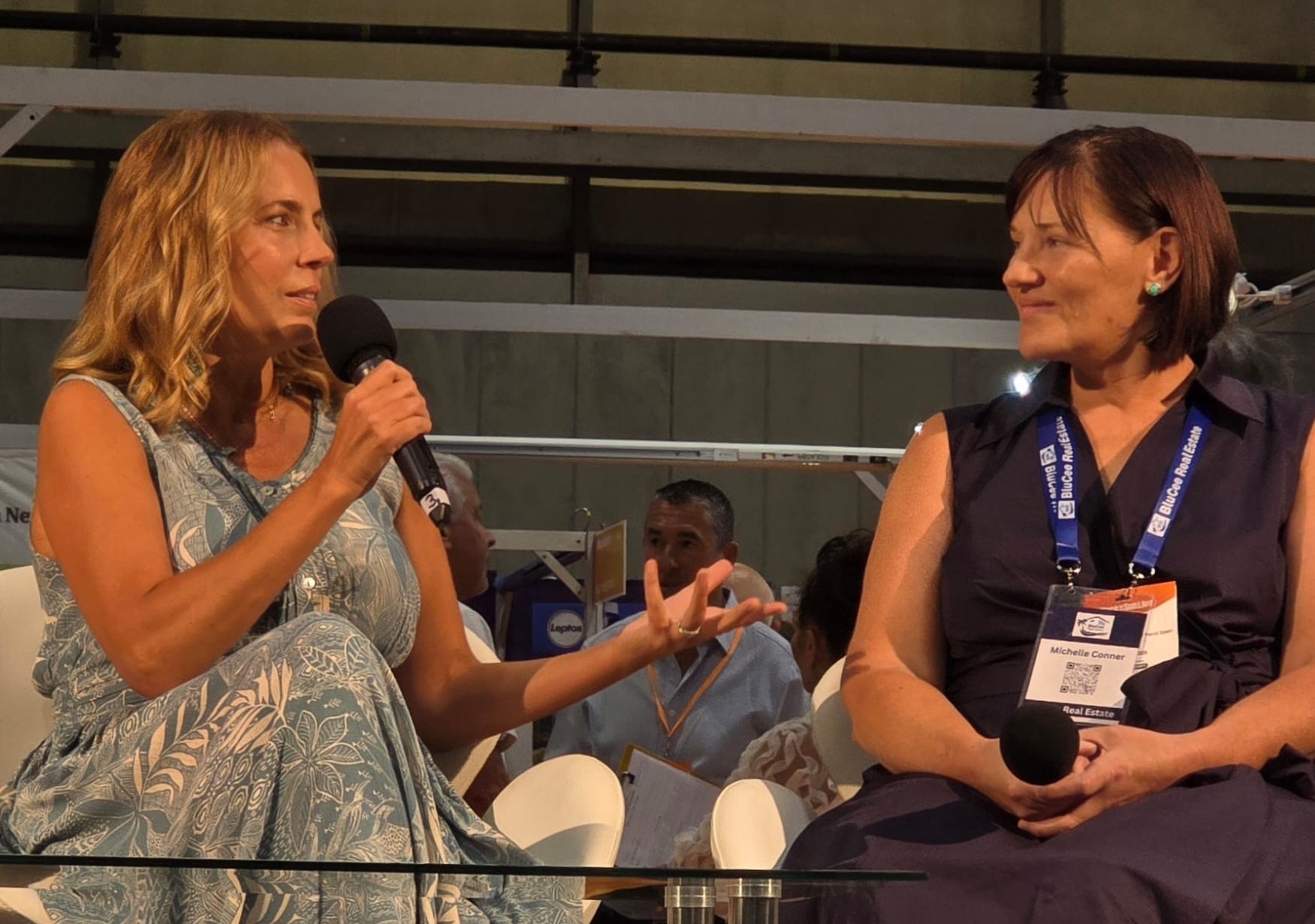 Michelle Connor, BluCee Real Estate owner, on stage with Jasmine Harmon from A Place in the Sun at A Place in the Sun Live.