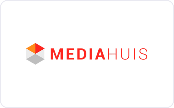 Mediahuis company logo in red and gray on a black background.