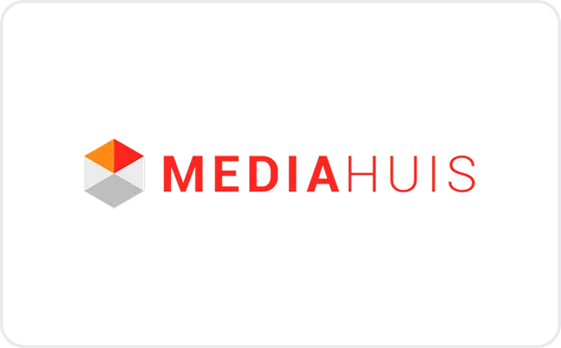 Mediahuis company logo in red and gray on a black background.