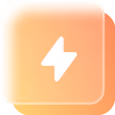 White lightning bolt icon inside rounded square with orange gradient background.