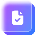 Two stacked square icons with rounded corners, front one shows a document with a checkmark.