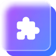White puzzle piece icon on a purple and blue rounded square background.