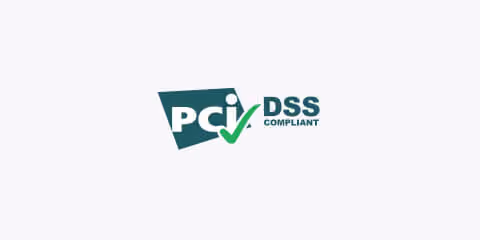 PCI DSS compliant logo with a green check mark beside the PCI text.