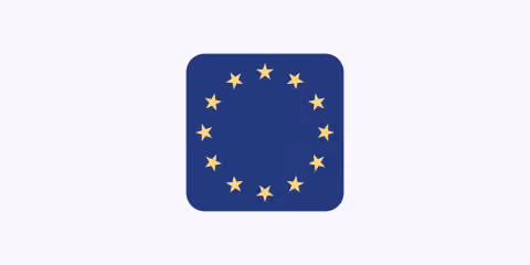 European Union flag with twelve yellow stars arranged in a circle on a blue rounded square background.