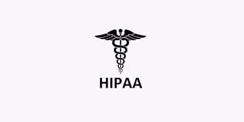 Black caduceus medical symbol above the acronym HIPAA on a white background.