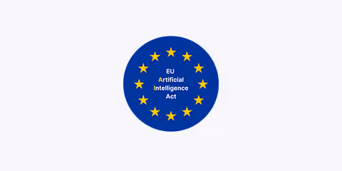 Blue circle with yellow stars surrounding text reading EU Artificial Intelligence Act.