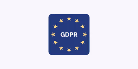 Dark blue square with yellow stars in a circle and white text GDPR in the center.