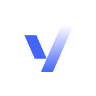Bold stylized letter V in gradient blue shades on black background.