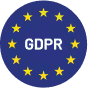 Blue circle with yellow stars forming a ring and white GDPR text in the center.