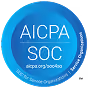 AICPA SOC logo with white text on a blue circular gradient background.
