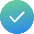 White checkmark inside a blue to green gradient circle.