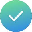 White checkmark inside a blue to green gradient circle.
