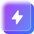 Icon of a white lightning bolt on a gradient purple square with rounded corners.