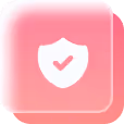 Pink rounded square icon with a white shield and checkmark symbol representing security or protection.