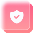 Pink rounded square icon with a white shield and checkmark symbol representing security or protection.