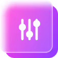 Purple square icon with three vertical sliders representing settings or controls.