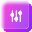 Purple square icon with three vertical sliders representing settings or controls.