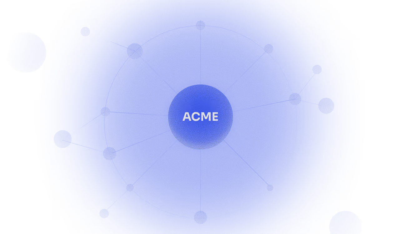 Central circle labeled ACME with smaller circles connected around it on a blue gradient background.