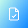 White icon of a document with a check mark on a blue to green gradient background.