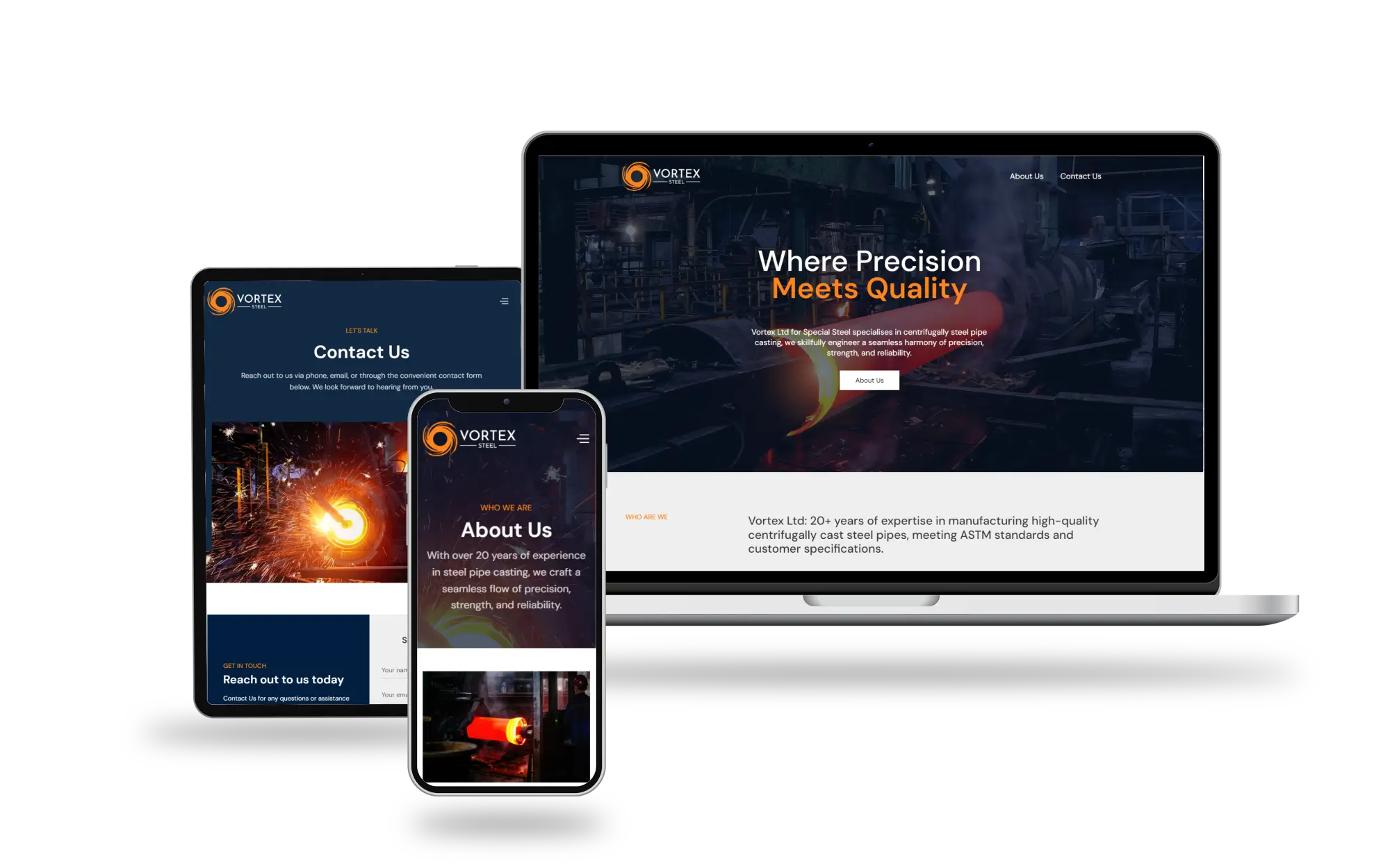 Vortex Steel website by Web Muse Design