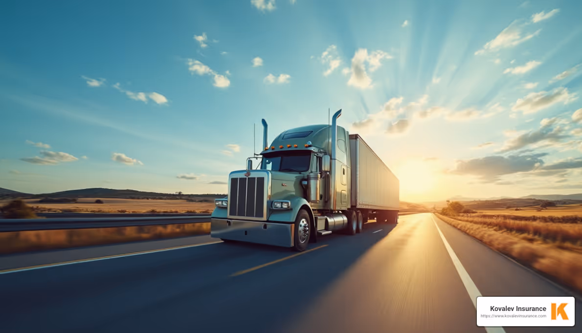 long haul truck on the road during sunset - commercial truck on the road - Commercial truck insurance in massachusetts concept