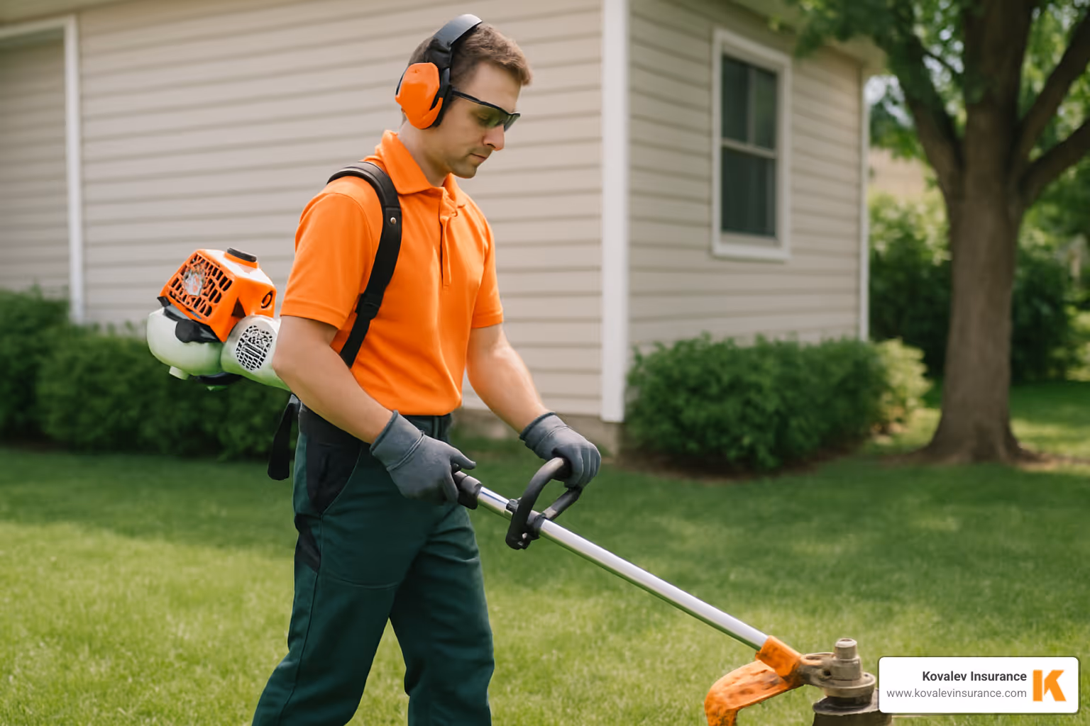lawn care professional using safety gear - insurance cost for lawn care business