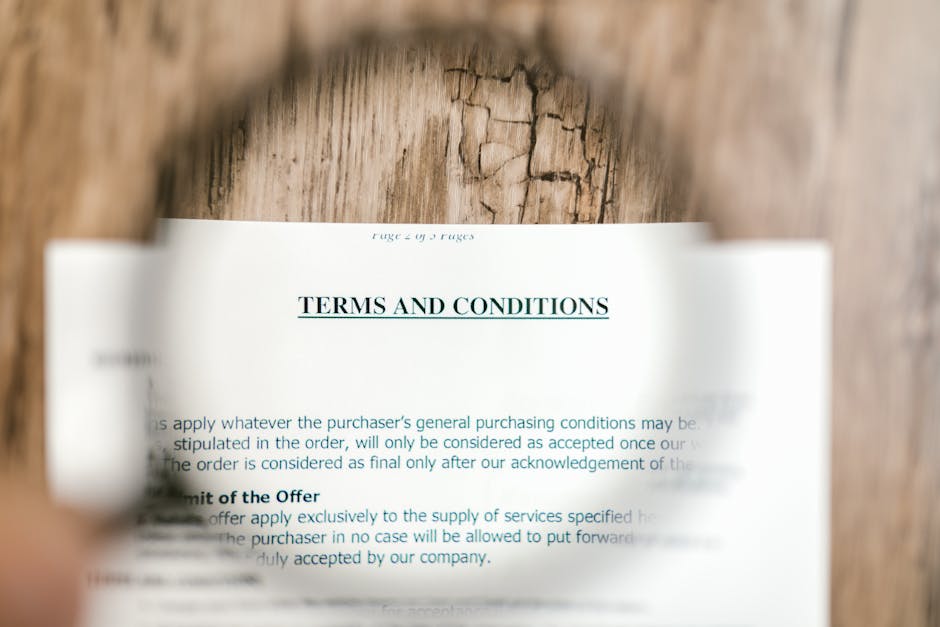 insurance policy document with magnifying glass - lawn mowing contractor insurance