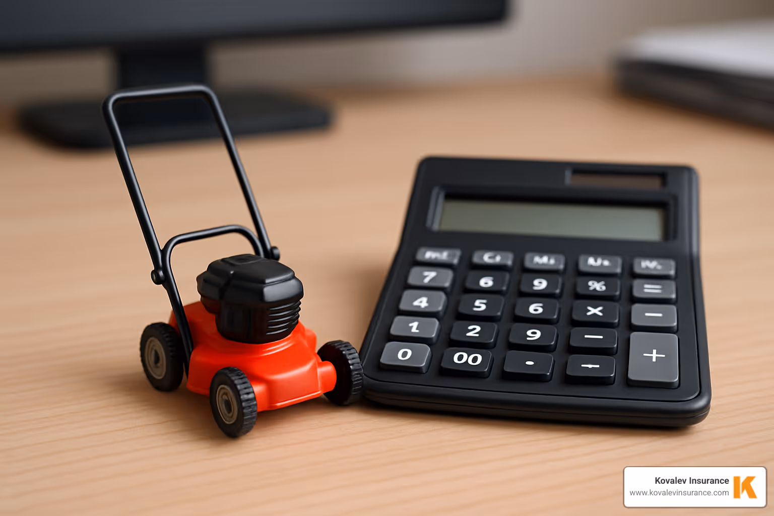 calculator and small model of a lawnmower - lawn mowing contractor insurance calculator and small model of a lawnmower - lawn mowing contractor insurance