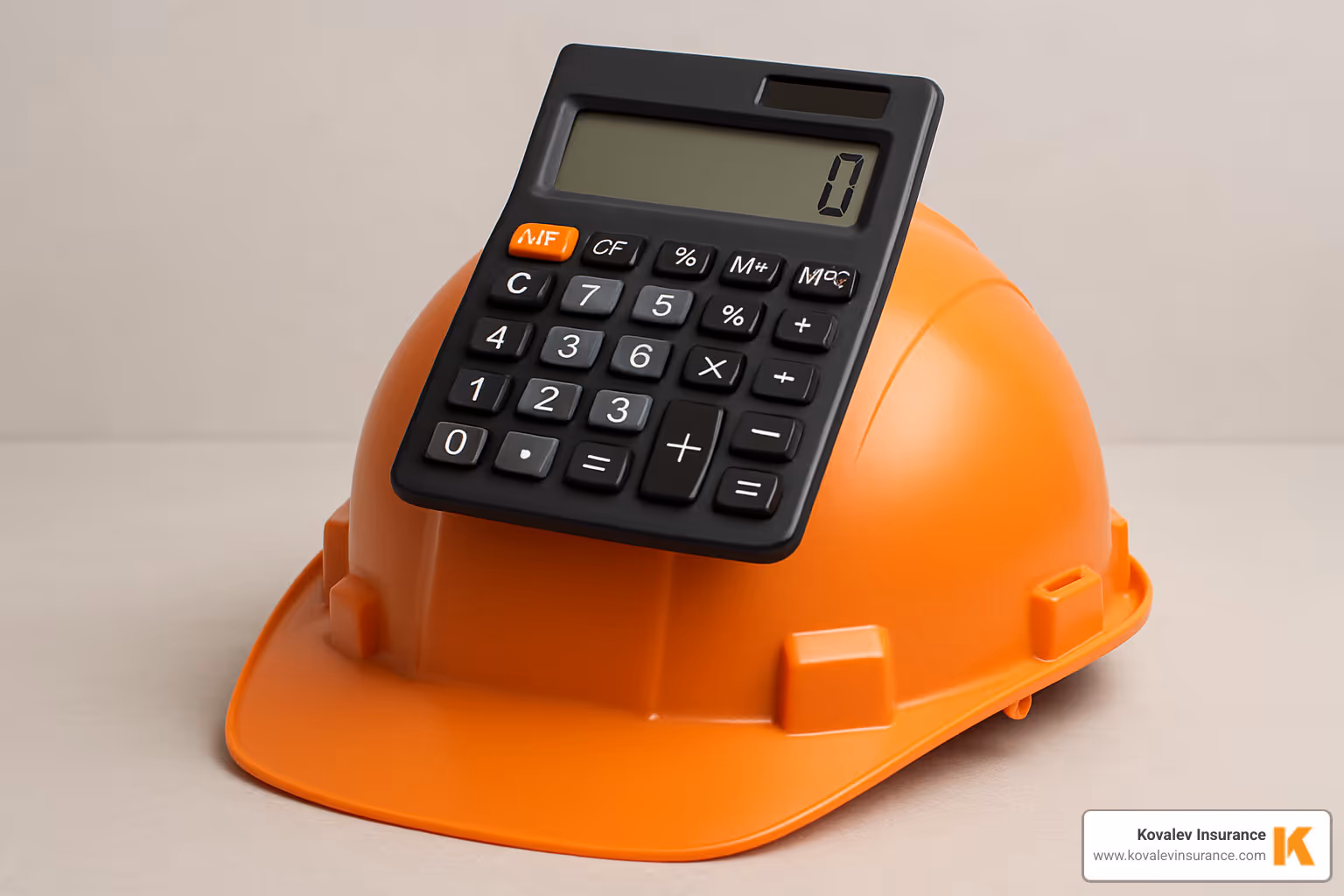 A calculator resting on a hard hat, symbolizing the financial considerations and calculations involved in determining insurance premiums for contractors, with a focus on understanding cost factors and annual/monthly payments. - personal contractor insurance A calculator resting on a hard hat, symbolizing the financial considerations and calculations involved in determining insurance premiums for contractors, with a focus on understanding cost factors and annual/monthly payments. - personal contractor insurance