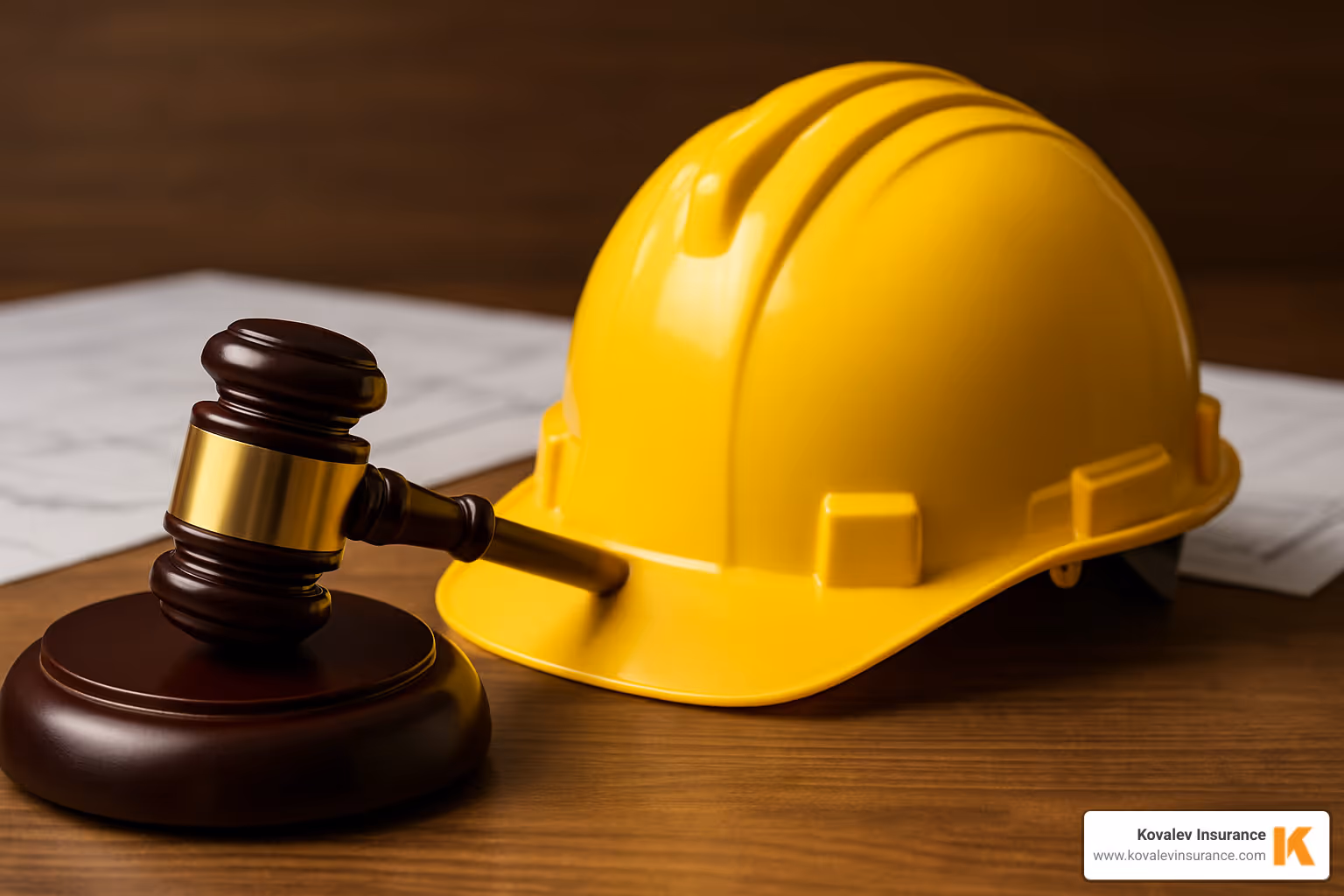 Gavel and hard hat symbolizing legal compliance - demolition contractor insurance