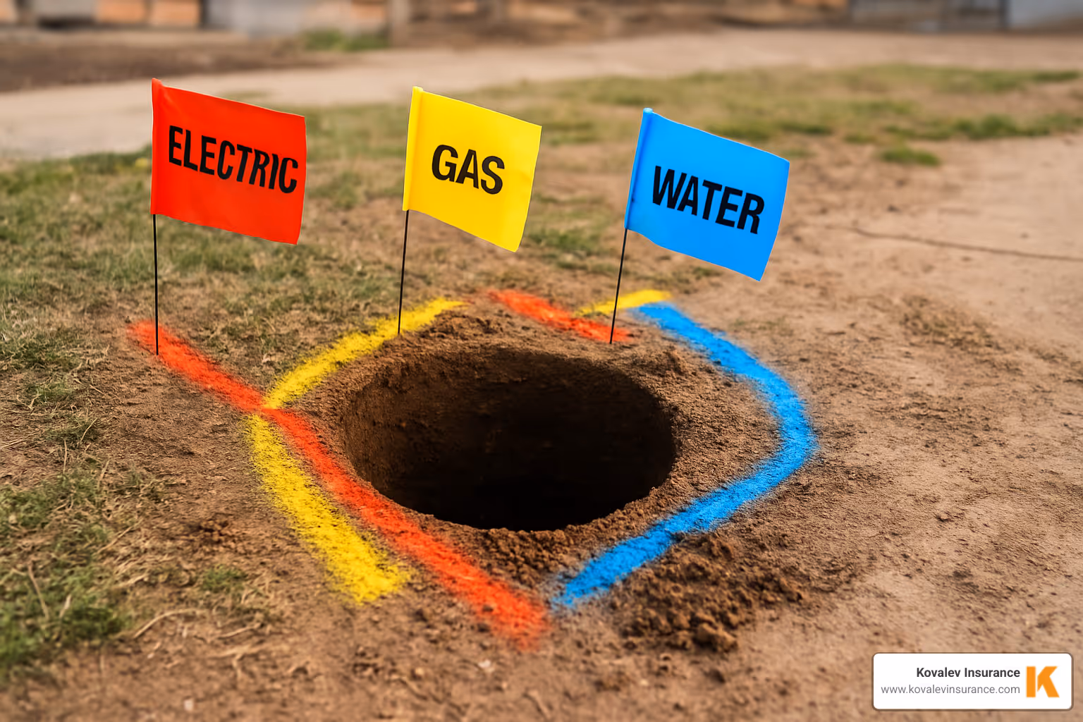 fence post hole dangerously close to underground utility markings - fence installer insurance