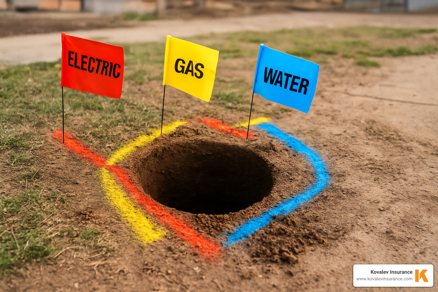 fence post hole dangerously close to underground utility markings - fence installer insurance