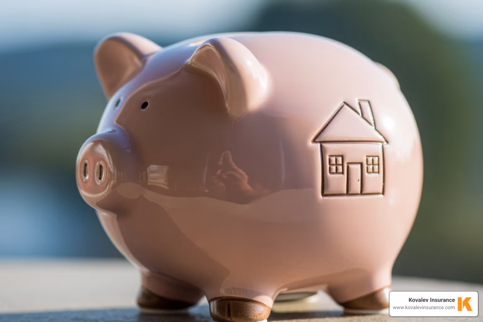 piggy bank with a small house icon on it - Affordable homeowners insurance Massachusetts