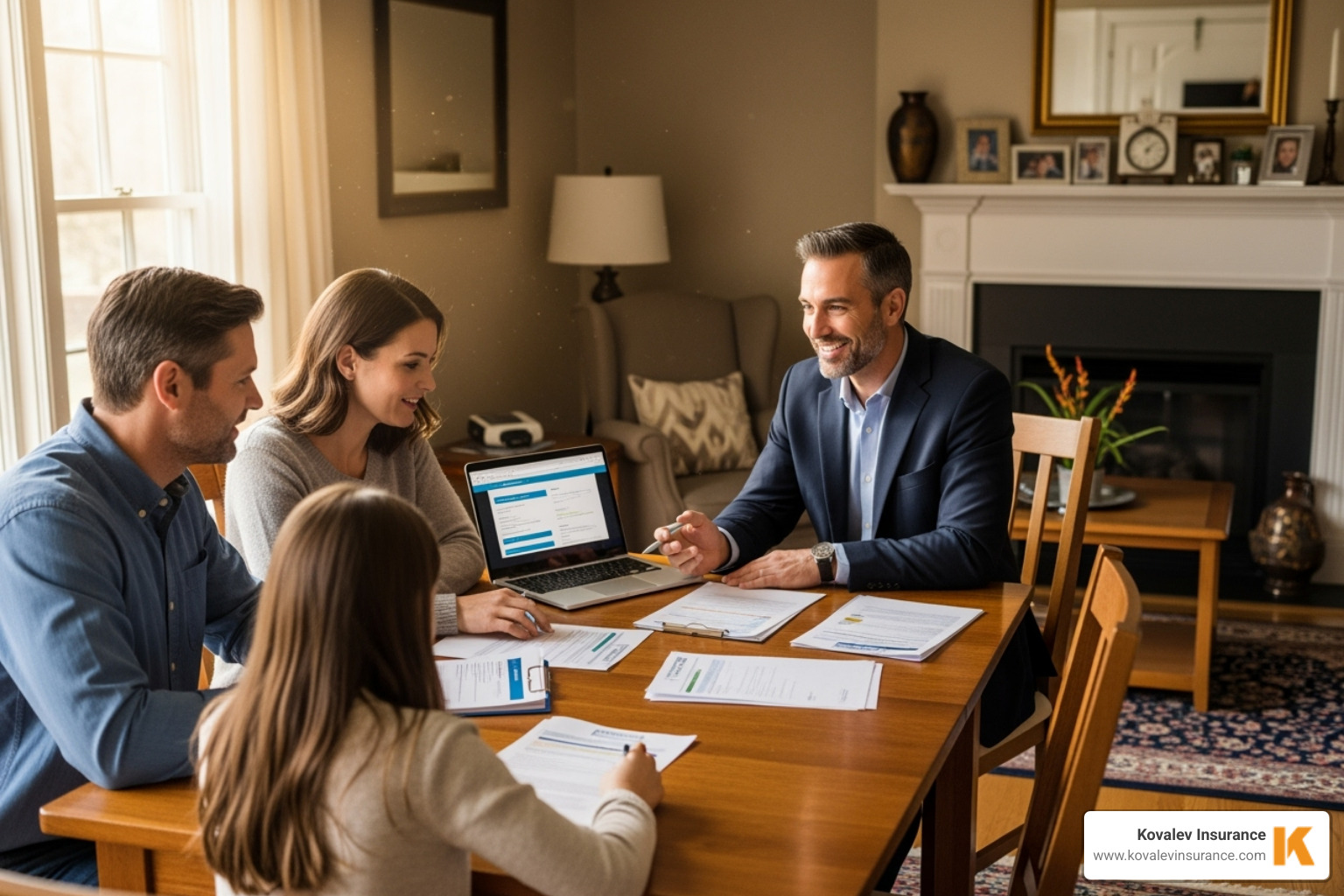 a friendly insurance agent meeting with a family - nantucket homeowners insurance