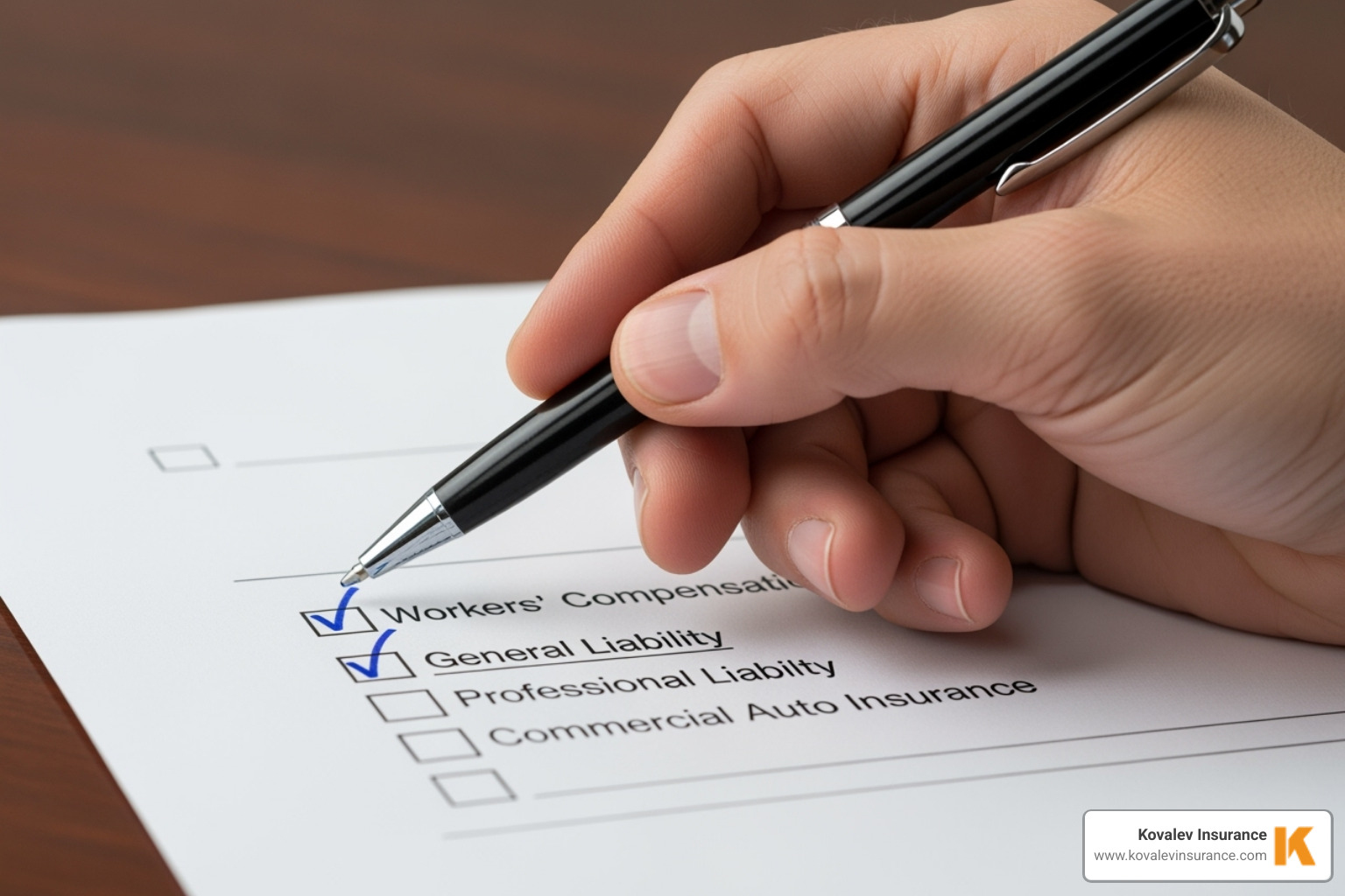A checklist with insurance policy types - insurance for federal contractors