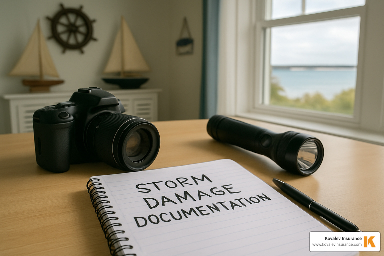 storm damage documentation kit with camera and notepad - homeowners insurance cape cod ma