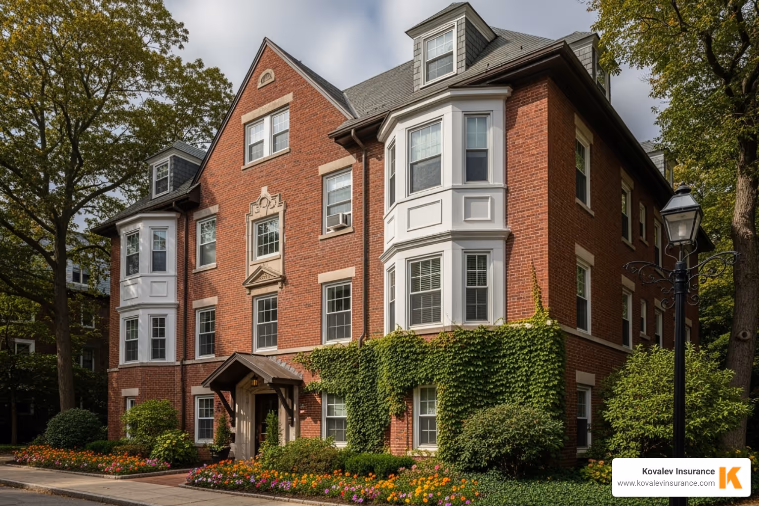 A classic brick condo building in Newton, MA - Condo association insurance A classic brick condo building in Newton, MA - Condo association insurance