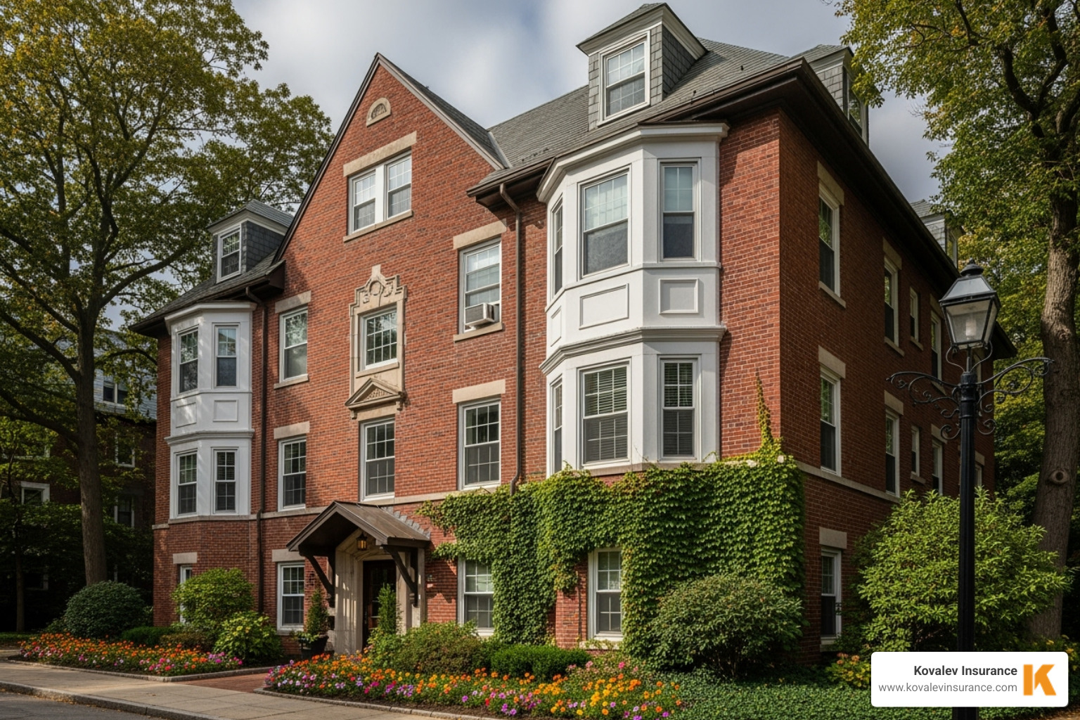 A classic brick condo building in Newton, MA - Condo association insurance A classic brick condo building in Newton, MA - Condo association insurance