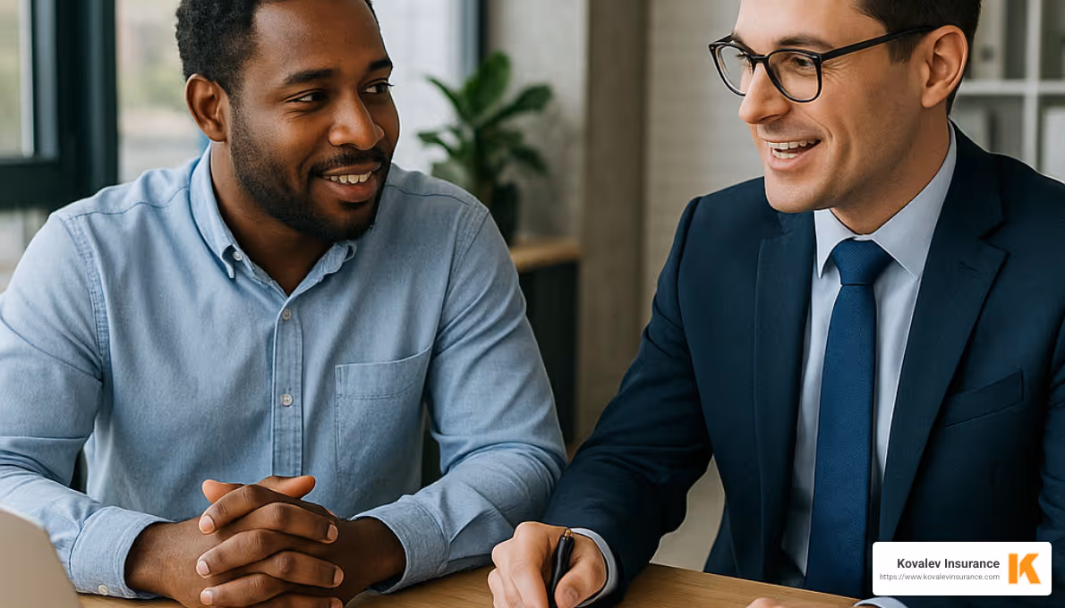 business owner consulting with insurance agent - Commercial vehicle insurance business owner consulting with insurance agent - Commercial vehicle insurance