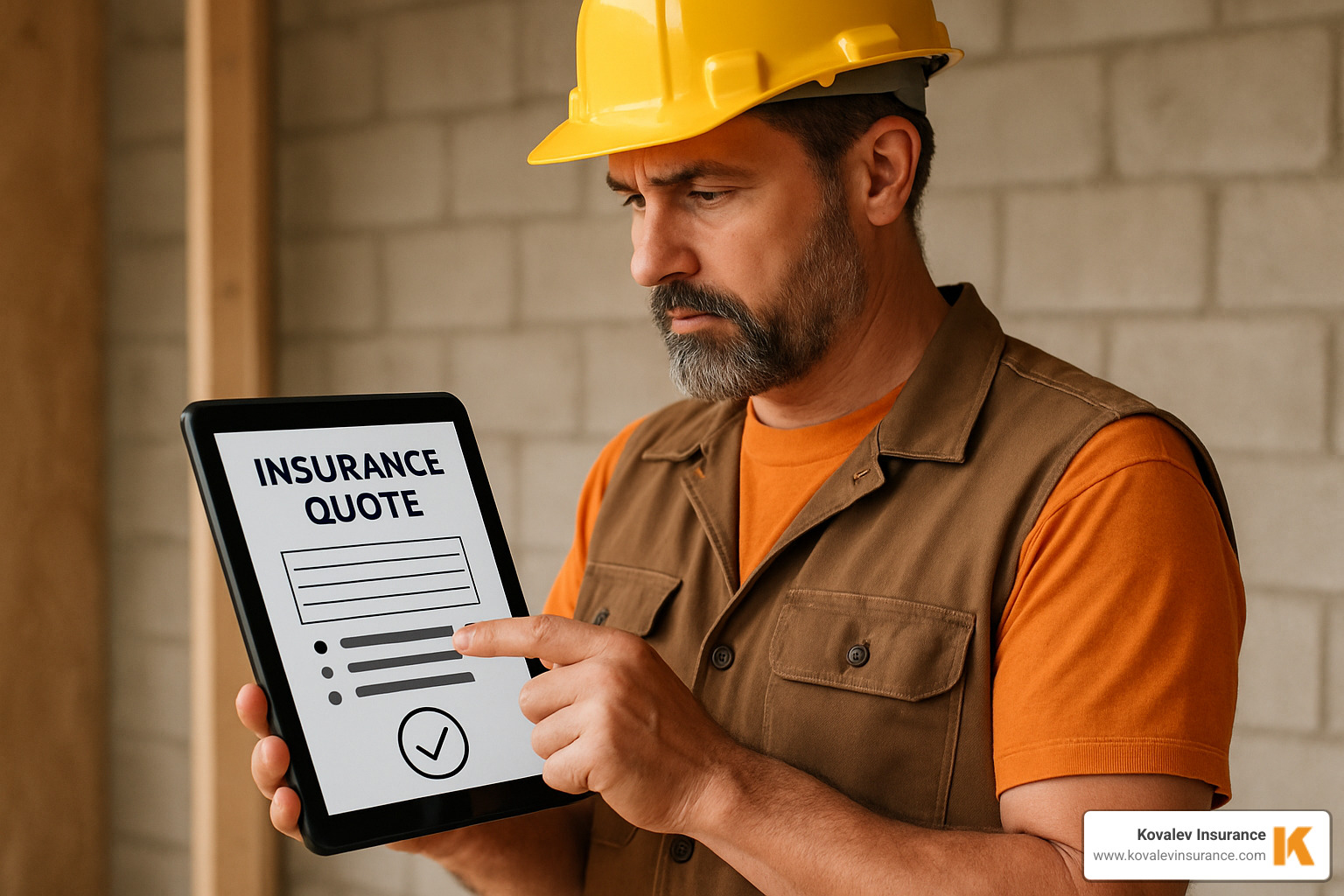 contractor reviewing an insurance quote on a tablet - commercial liability insurance for contractors contractor reviewing an insurance quote on a tablet - commercial liability insurance for contractors