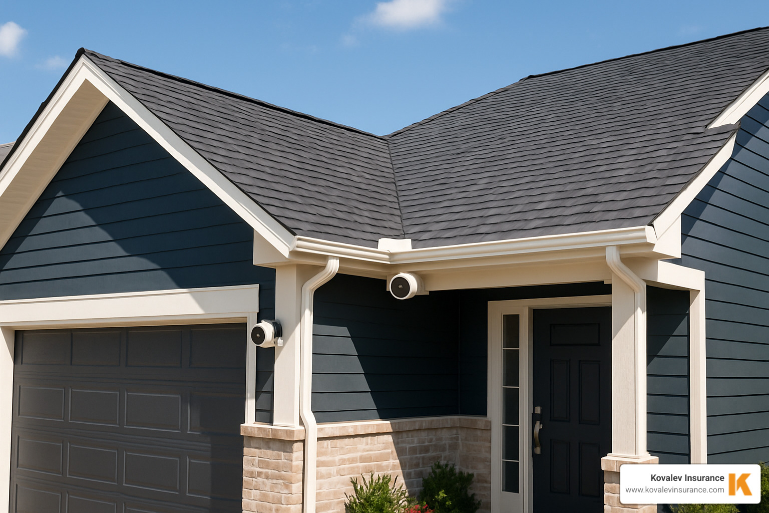 home with security camera and new roof showing discount opportunities - homeowners insurance calculator massachusetts