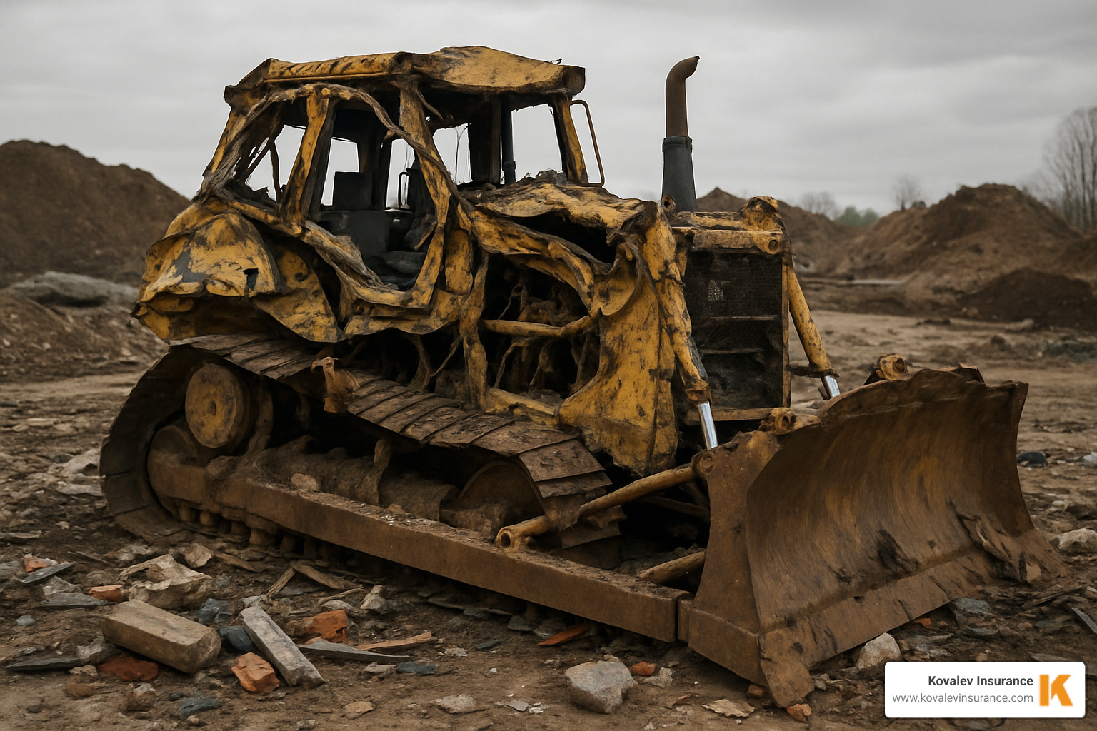 damaged bulldozer on a worksite - contractors plant and machinery insurance
